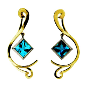 CMJ T 14047  White and Yellow Gold Earring Pair set with Blue Topaz Pair designed by Christopher M. Jupp.