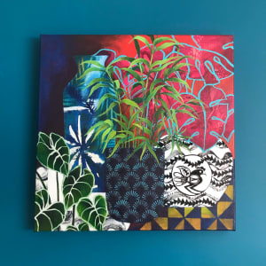 Still Life with Palm Plant and Blue Vase by Clare Hogan 