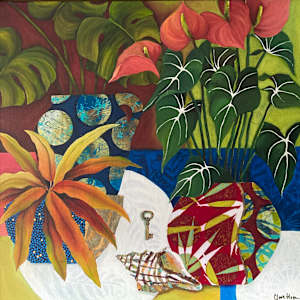 Still Life with Anthurium and Conch by Clare Hogan