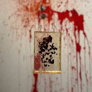 A Life Is A Life (Benelli 22 gauge) by Michelle Graves  Image: Michelle Graves, A Life Is A Life (Benelli 22 gauge), 2019, pigs heart encased in resin and organ tissue and acrylic on canvas, 60 x 60 x 2.625 in (painting), 6.375 x 4.25 x 3 in (sculpture). (detail)