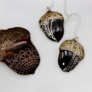 Cloisonné Acorn Earrings and Necklace by Jena Randall