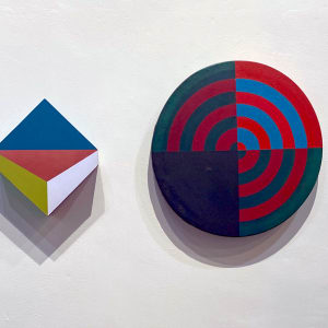 Three-Quarters Target by Ronald Davis  Image: Three-Quarters Target with a Block painting in progress, summer studio, 2021