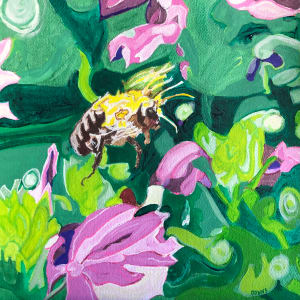 Bee in Pink Flowers by Jamie Downs