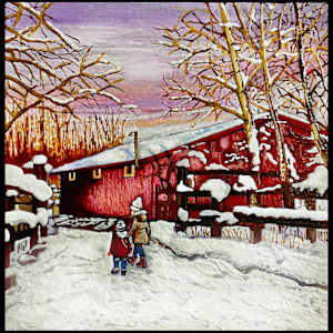 Snowy Red Barn by Joanne Berger