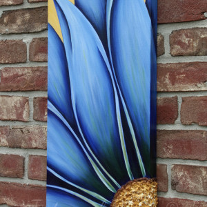 Blue Daisy (pale yellow background) by Denise Cassidy Wood 