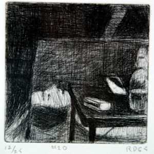 #20 (painting in artist's studio, lying on its side behind small table) by Richard Diebenkorn