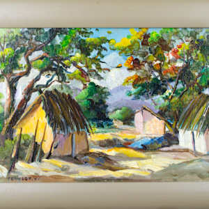 Village In Valley Landscape by Jacinto R. Caicedo