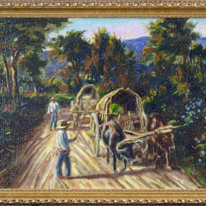 Men With Ox-Drawn Wagons On Rural Road by Jose Pinto