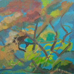 Trees In Blue And Burnt Sienna by Katherine Stiles Cogan
