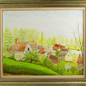Village, Landscape With River by Andre Bouquet