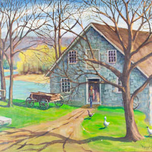 Rural Scene With Barn & Figure by Mary Keim Tietze