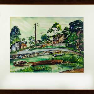 Rural Scape With Buildings Along A Stream by Marion M. Cohee