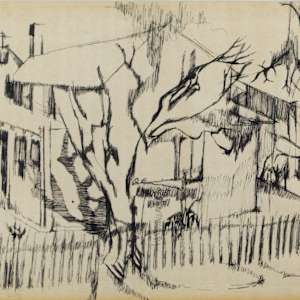 House With Fence And Trees by Ellen Samberg