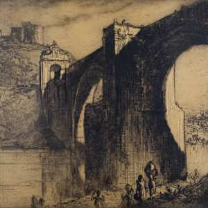 Figures Carrying Water Under An Arched Stone Bridge by Sir Frank Brangwyn