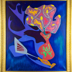 Abstract Still Life With Vase Of Flowers And Spatula by Seymour Franks