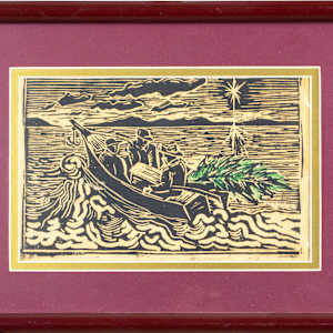 Night Scene of Three Fisherman In A Boat by John Kucera