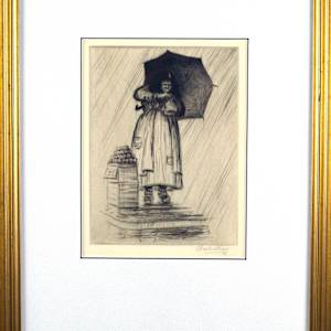 Woman Selling Apples in the Rain by Charles May