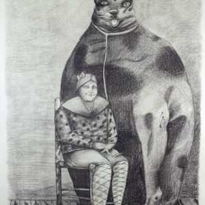 Seated Woman w/ Giant Cat by Peter Paone