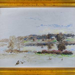 Rural Landscape With Stream And Houses by Howard Daniel Becker