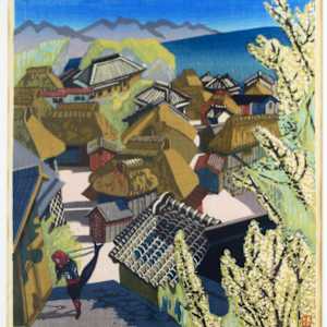 Japanese Village With Lone Figure by Jun'Ichiro Sekino