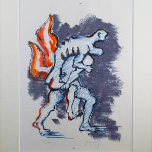 Untitled Abstract Nude Carrying Nude, Both Running From Fire. by Jacques Lipchitz