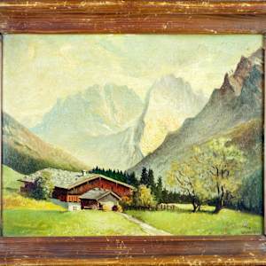 Winter Mountain Landscape With Buildings by Mos Gleich