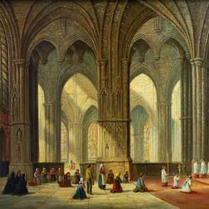 Interior Of A Cathedral Scene by Samuel Prout