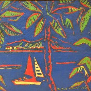 Tropical Seascape With Sailboat by Dolya Goutman