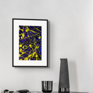 Electric by Bridget Bradley  Image: 'Electric' Original Abstract Painting on Paper by Bridget Bradley seen Hanging above Balck Vases