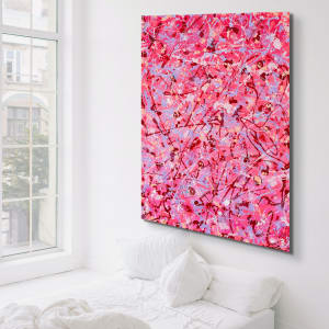 Self Love by Bridget Bradley  Image: 'Self Love' Large Abstract Painting On Canvas Seen Hanging in White Bedroom. Hand-painted by Bridget Bradley