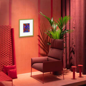 Little Luxuries IX by Bridget Bradley  Image: Little Luxuries IX - Framed in Gold in Red Interior Space - ©2021 Bridget Bradley