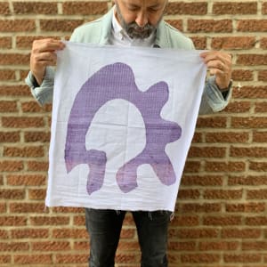 self-portrait in blue on fabric 