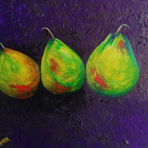 Pears on dioxazine purple background
