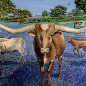 Longhorns in Bluebonnets (original mural), Image 1.