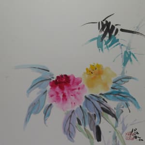 Peony Flower and Bamboo by Kwan Y. Jung, Image 1.