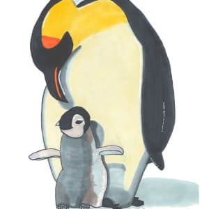 Penguin mum and chick by Jenny Wood