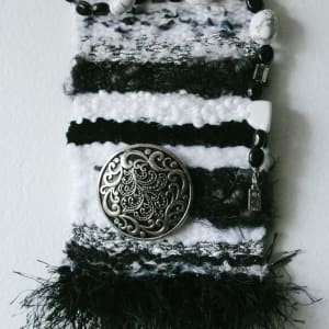Bold B&W Mini Art Tapestry by Annette  Image: Accents high quality stone bracelet & embossed metal bracelet center. 