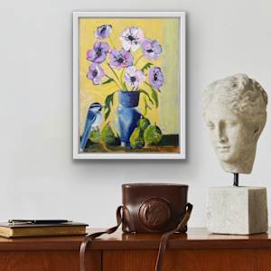 Still Life Anemones with Bird by Bernadette Youngquist 