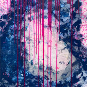 LoveU MissU Never Settle by Will Schmahl  Image: A celestial embrace of deep blues, soft whites, and bold streaks of magenta, “Love MissU Never Settle” evokes themes of longing, emotion, and resilience. 