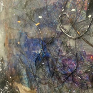Mantra, twelve by Mark Stafford  Image: Detail of surface with coiling and unwinding strings submerged in the space with reflection of studio