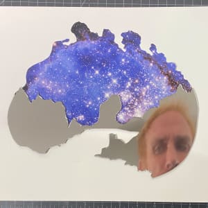 “A pathway dissolving into vision” by Mark Stafford  Image: face and reflection in process