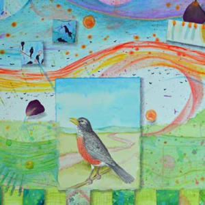Birthday Party with Red-winged Blackbird Symphony, Robin Solo  Image: Birthday Party with Red-winged Blackbird Symphony, Robin Solo, detail