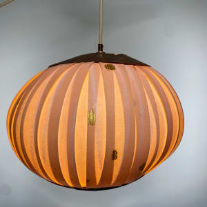 Peach Anemone Pendant Lamp with Walnut Veneer and 23k gold details by Nell Hergenrather