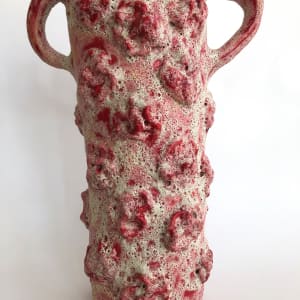 Crusty red and pink urn by Lynn Basa 