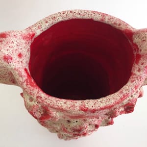 Crusty red and pink urn by Lynn Basa 
