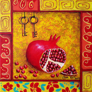 Pomegranates on Yellow #15 by Olena Kvit (Kharchyshyna)