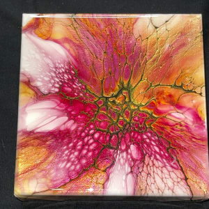 Cranberry Bliss, 6” Block by Pourin’ My Heart Out - Fluid Art by Angela Lloyd 
