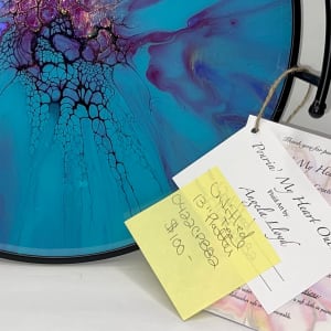 Untitled- Turquoise and Purple 13” Circular Tray/Platter by Pourin’ My Heart Out - Fluid Art by Angela Lloyd 