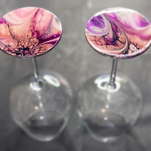 Chrysanthemum wine glasses set of two by Pourin’ My Heart Out - Fluid Art by Angela Lloyd 