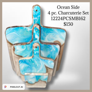 Ocean Side 4 Piece Charcuterie Set by Pourin’ My Heart Out - Fluid Art by Angela Lloyd 